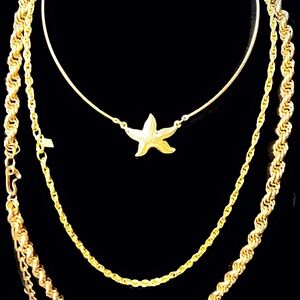3 Sarah Coventry Necklaces Gold Starfish Pendant & Gangster Chain Necklaces Lot